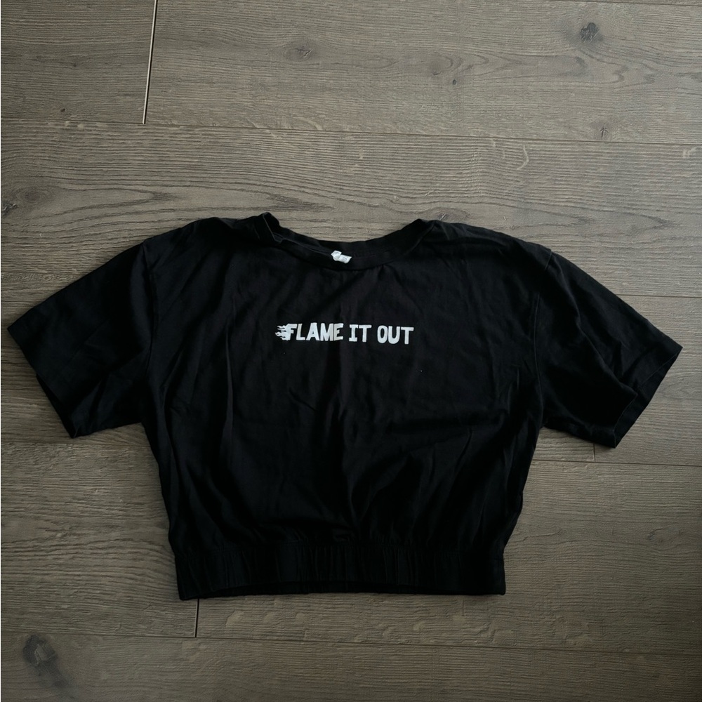 Flame it  out Large Black Crop Top